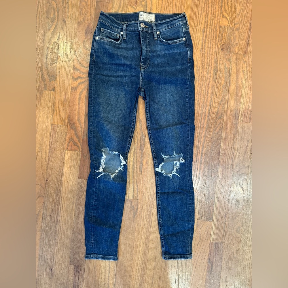 Free People Women Jeans 27 Blue Distressed Skinny High Rise Polyester Spandex